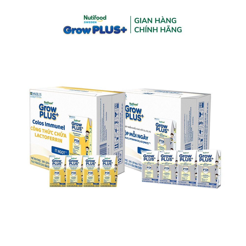 Combo Thùng 24 hộp SBPS GrowPLUS+ Cao lớn vượt trội hộp 110ml + Thùng 24 hộp SBPS GrowPLUS+ Sữa Non Immunel 110ml