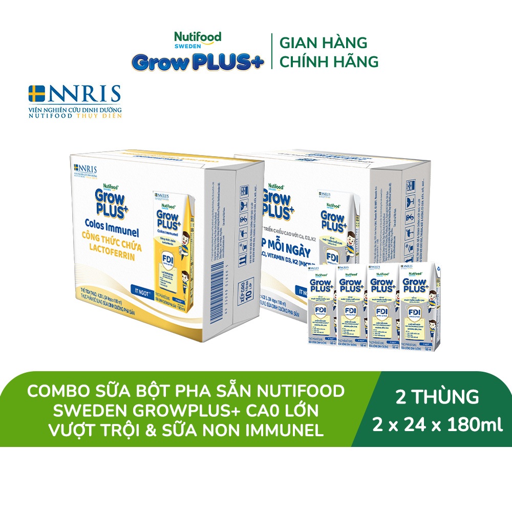 Combo Thùng 24 hộp SBPS GrowPLUS+ Cao lớn vượt trội hộp 180ml + Thùng 24 hộp SBPS  GrowPLUS+ Sữa Non Immunel 180ml