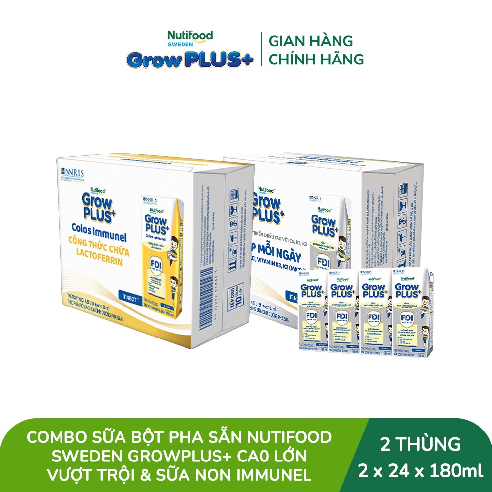 Combo Thùng 24 hộp SBPS GrowPLUS+ Cao lớn vượt trội hộp 180ml + Thùng 24 hộp SBPS  GrowPLUS+ Sữa Non Immunel 180ml