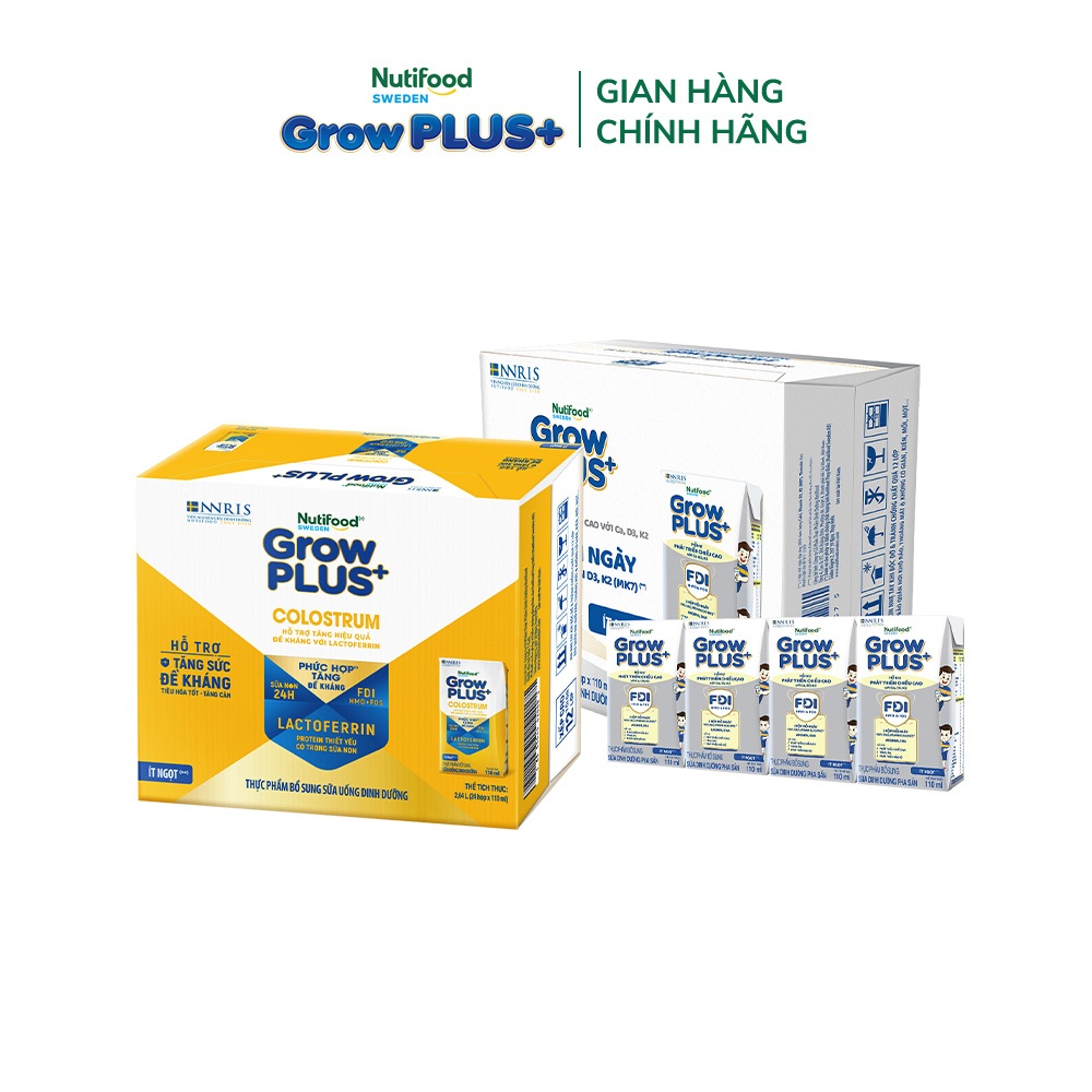 Combo 2 thùng 24 hộp Sữa bột pha sẵn GrowPLUS+ 110ml: Cao Lớn Vượt Trội + Colostrum Lactoferrin