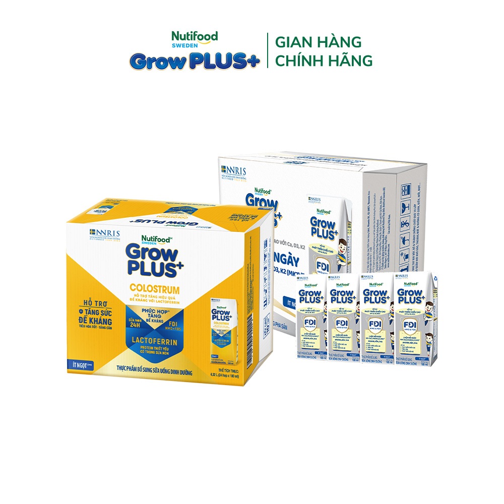 Combo 2 thùng 24 hộp Sữa bột pha sẵn GrowPLUS+ 180ml: Cao Lớn Vượt Trội + Colostrum Lactoferrin