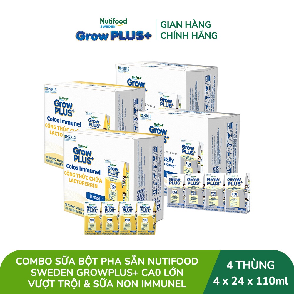 Combo 2 Thùng 24 hộp SBPS GrowPLUS+ Cao lớn vượt trội 110ml + 2 Thùng 24 hộp SBPS GrowPLUS+ Sữa Non Immunel 110ml