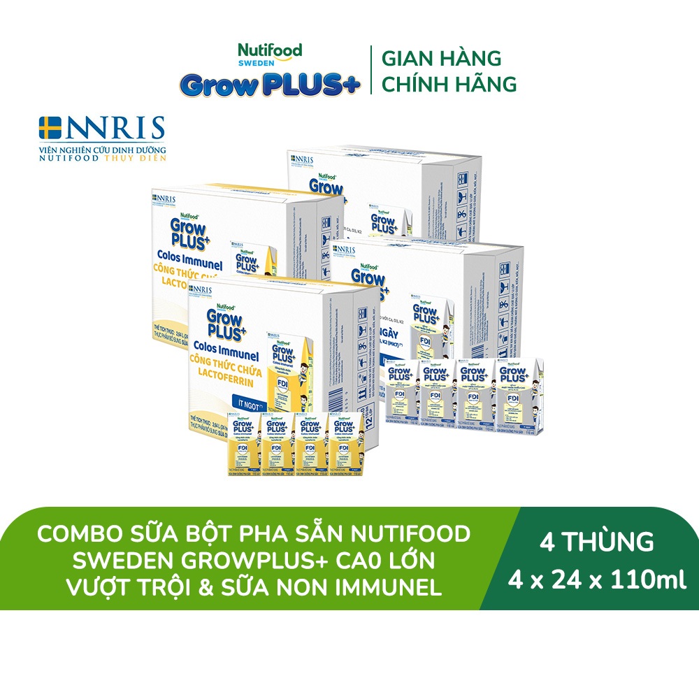 Combo 2 Thùng 24 hộp SBPS GrowPLUS+ Cao lớn vượt trội 110ml + 2 Thùng 24 hộp SBPS GrowPLUS+ Sữa Non Immunel 110ml
