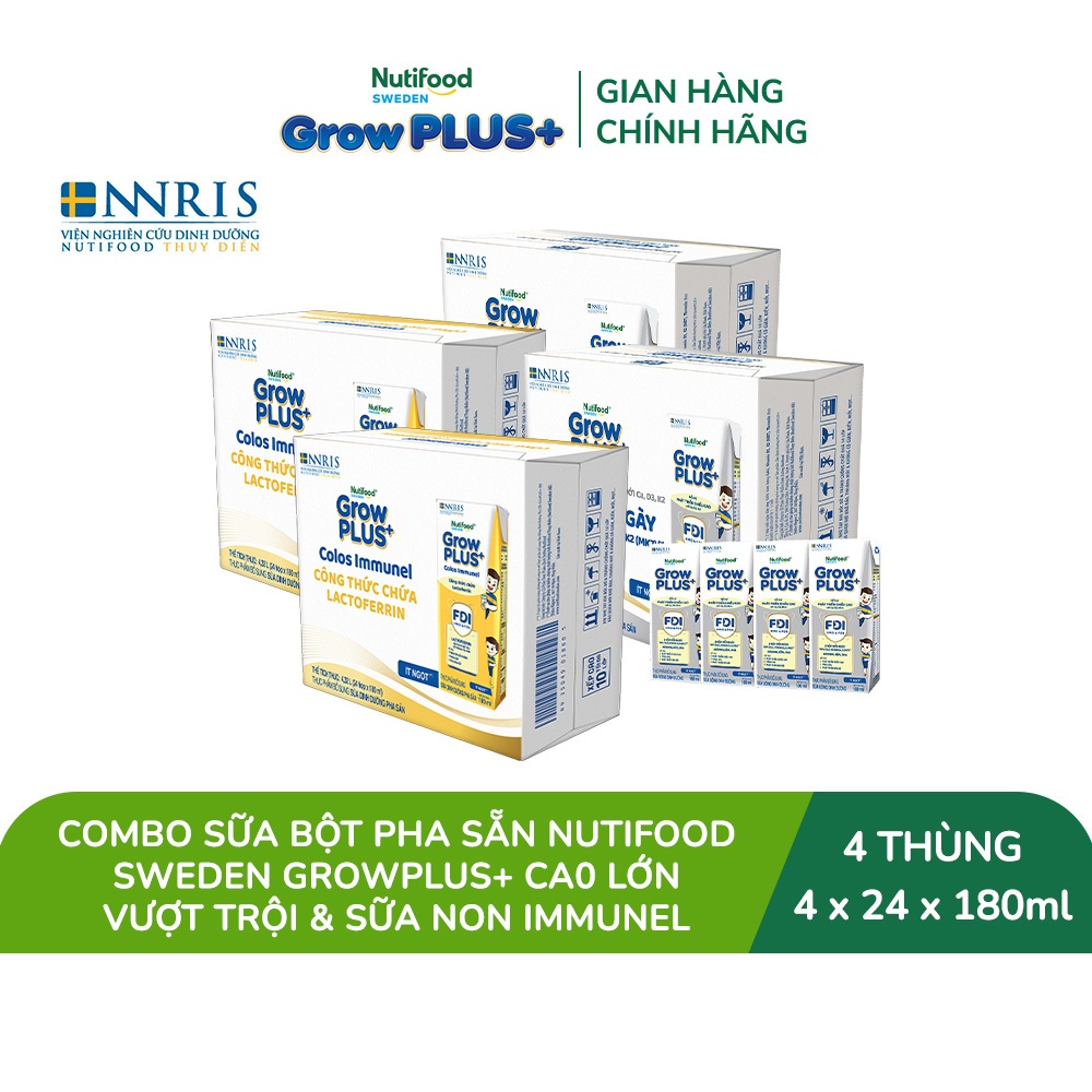 Combo 2 Thùng 24 hộp SBPS GrowPLUS+ Cao lớn vượt trội 180ml + 2 Thùng 24 hộp SBPS  GrowPLUS+ Sữa Non Immunel 180ml