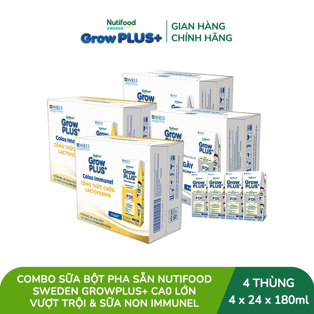Combo 2 Thùng 24 hộp SBPS GrowPLUS+ Cao lớn vượt trội 180ml + 2 Thùng 24 hộp SBPS  GrowPLUS+ Sữa Non Immunel 180ml