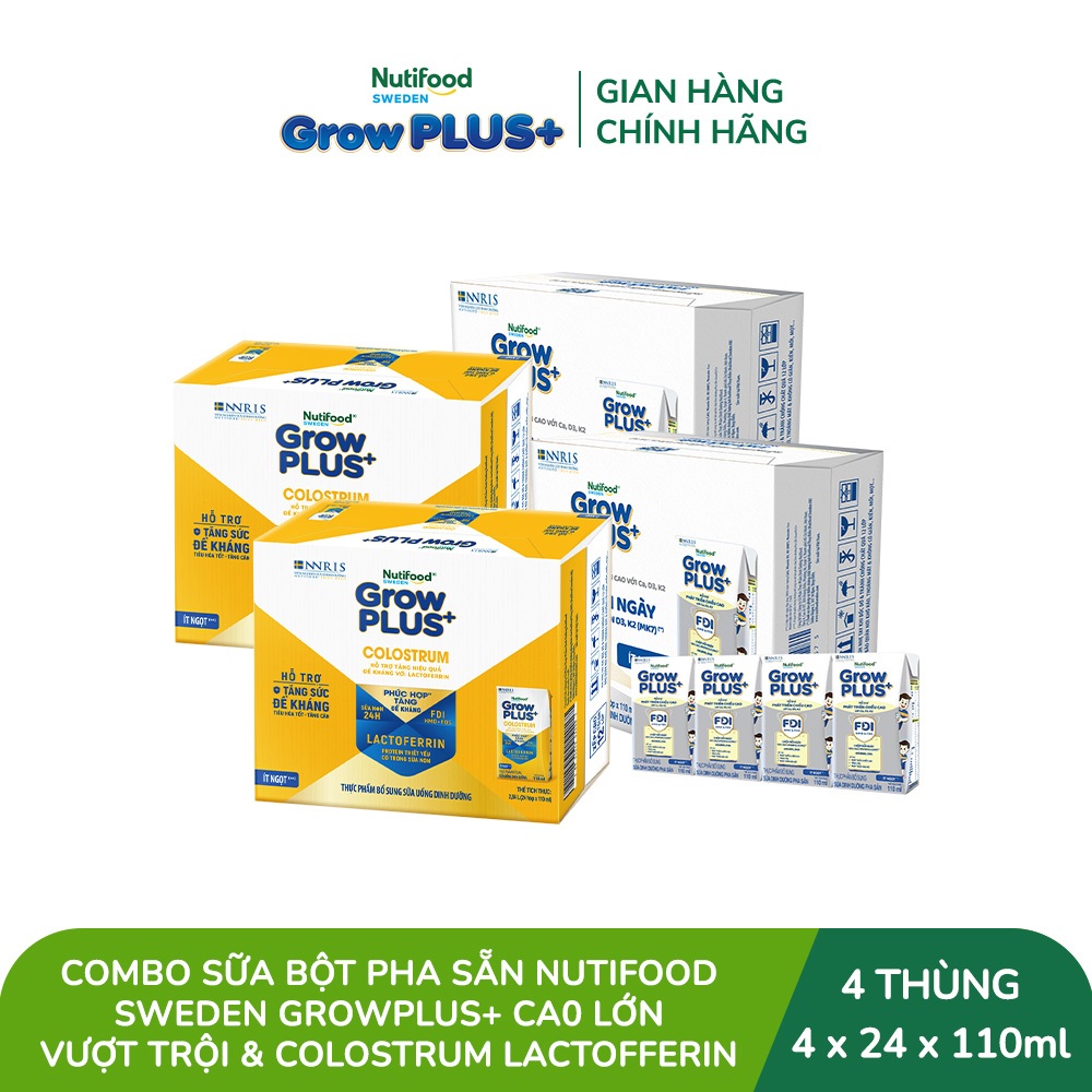 Combo 2 Thùng 24 hộp SBPS GrowPLUS+ Cao lớn vượt trội 110 ml + 2 Thùng 24 hộp SBPS GrowPLUS+ Colostrum Lactoferrin 110ml