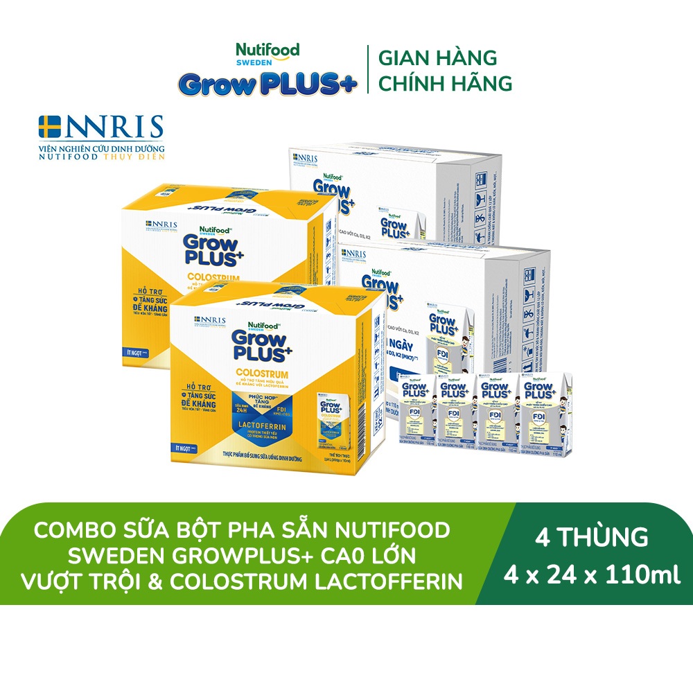 Combo 2 Thùng 24 hộp SBPS GrowPLUS+ Cao lớn vượt trội 110 ml + 2 Thùng 24 hộp SBPS GrowPLUS+ Colostrum Lactoferrin 110ml