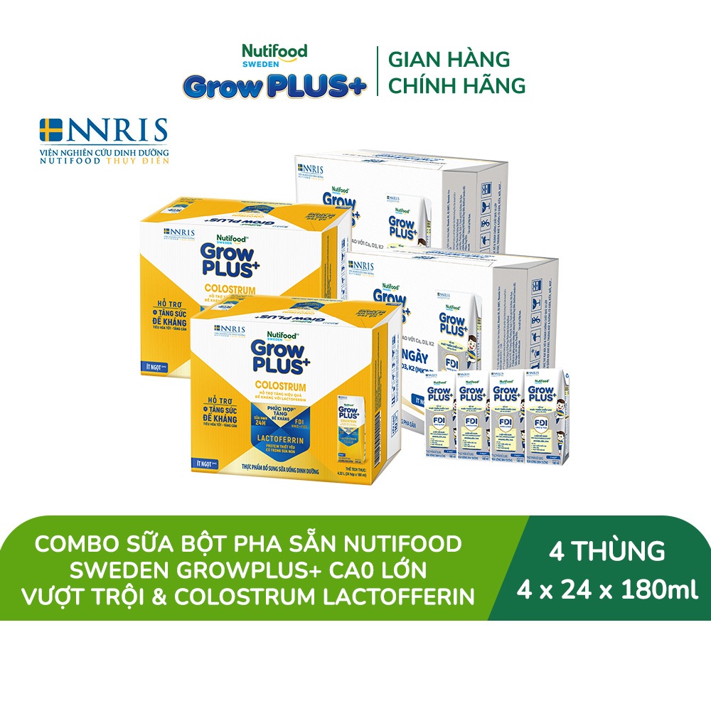 Combo 2 Thùng 24 hộp SBPS GrowPLUS+ Cao lớn vượt trội 180ml + 2 Thùng 24 hộp SBPS GrowPLUS+ Colostrum Lactoferrin 180ml