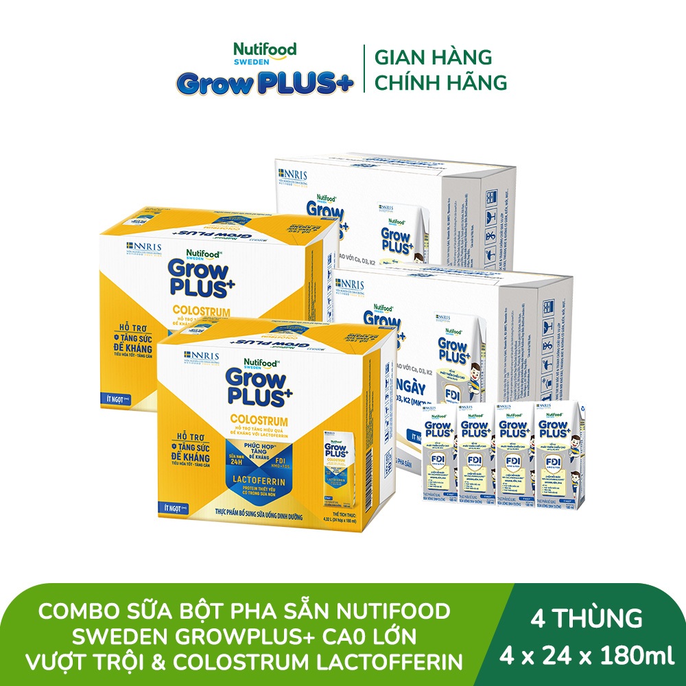 Combo 2 Thùng 24 hộp SBPS GrowPLUS+ Cao lớn vượt trội 180ml + 2 Thùng 24 hộp SBPS GrowPLUS+ Colostrum Lactoferrin 180ml