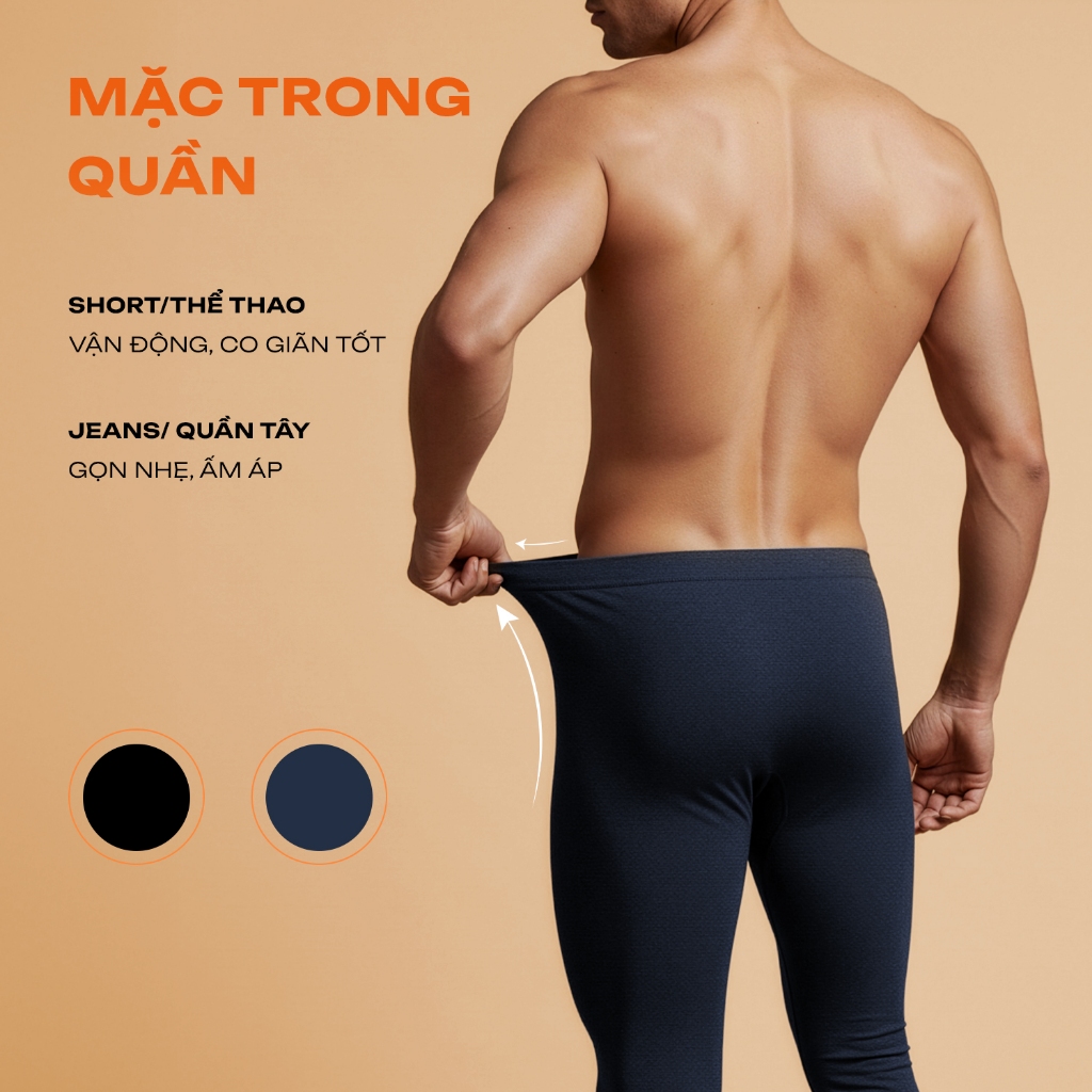 Quần Giữ Nhiệt Nam Đen Insidemen Super Skinny Co Giãn Thấm Hút IIP005EDP01