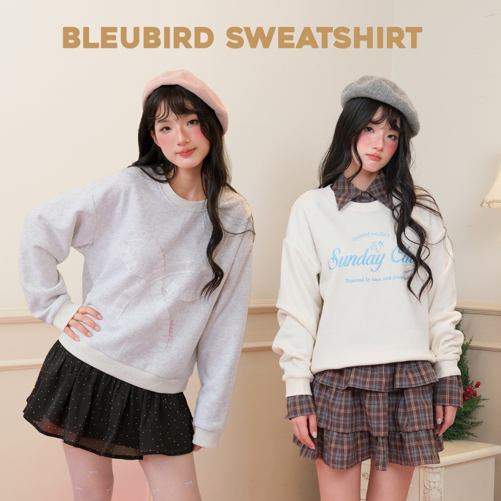 BLEUBIRD Áo nỉ dáng suông trang trí nơ và thêu Bleubird Sweatshirt