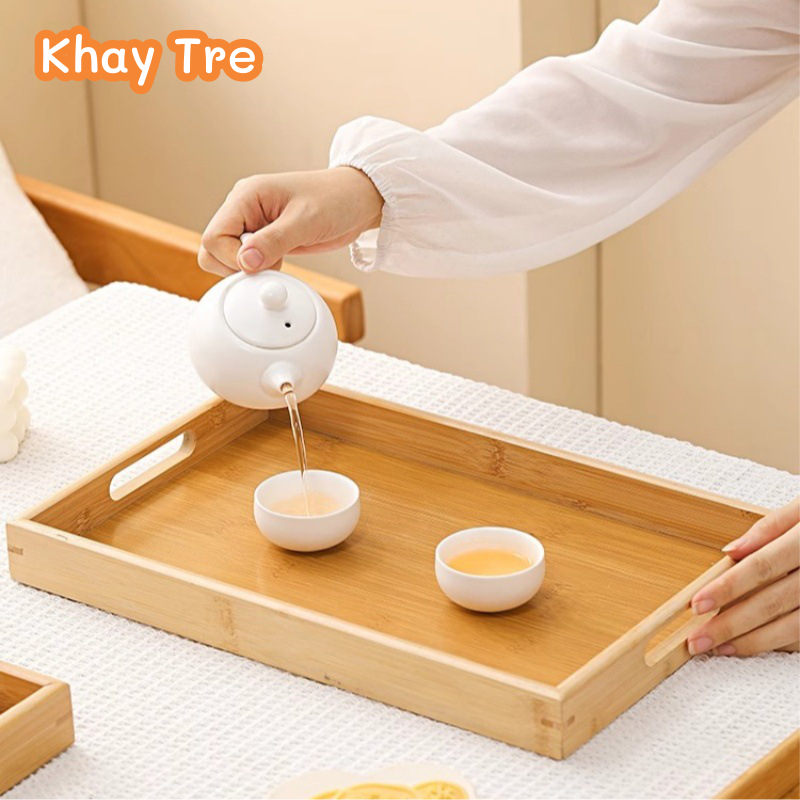 Khay gỗ Decor đa năng có tay cầm dày 4cm dùng để bưng bê đồ ăn và đồ uống, Khay gỗ đa năng cao cấp