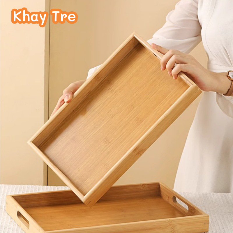 Khay gỗ Decor đa năng có tay cầm dày 4cm dùng để bưng bê đồ ăn và đồ uống, Khay gỗ đa năng cao cấp