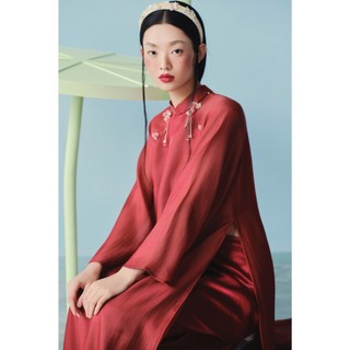 Áo dài OLV dáng suông đính cườm hoa dễ thương Đan Duyên phù hợp mang lễ tết (Không kèm quần)