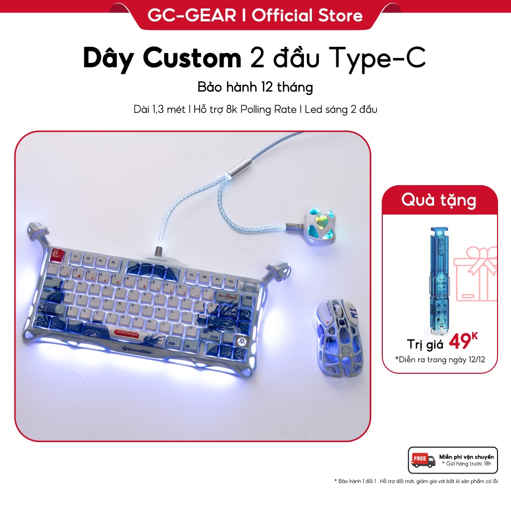 Dây custom 2 đầu Type-C Hỗ trợ 8K Polling Rate - LED sáng 2 đầu ...