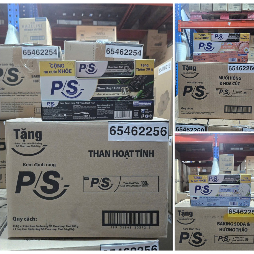 kem đánh răng p/s than hoạt tính , ps muối Hồng , soda 180gr tặng tuýp 30gr
