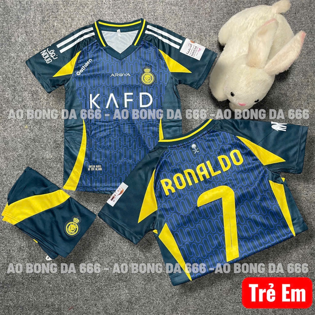 Áo Bóng Đá, Áo Đá Banh Trẻ Em CLB Al Nassr  - Vải Mè Thái Cao Cấp - In Sẵn Cr7