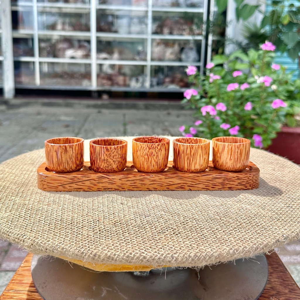 Khay Kèm Ly Gỗ Dừa Cúng Ông Địa Thần Tài, Bàn Thờ Gia Tiên Trang Nghiêm & Thu Hút Tài Lộc, Thiết Kế Sang Trọng - KIM TỨ