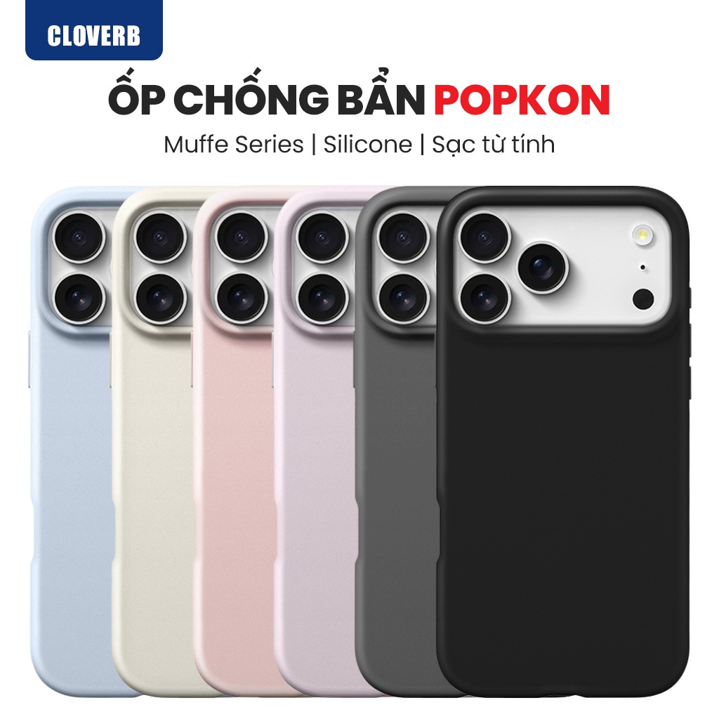 Ốp Lưng Silicone Lỏng cho iPhone 17 Pro Max Popkon Muffe Vòng Từ Tính Lót Nhung