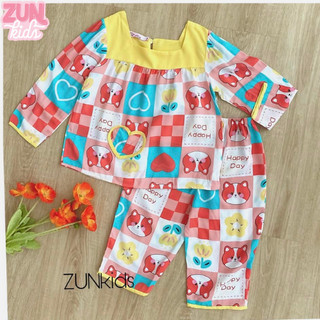 Đồ Bộ Bé Gái Cổ Vuông Chất Tole Mềm Mát – Đồ Ngủ/Đồ Mặc Nhà Họa Tiết Dễ Thương Cho Bé