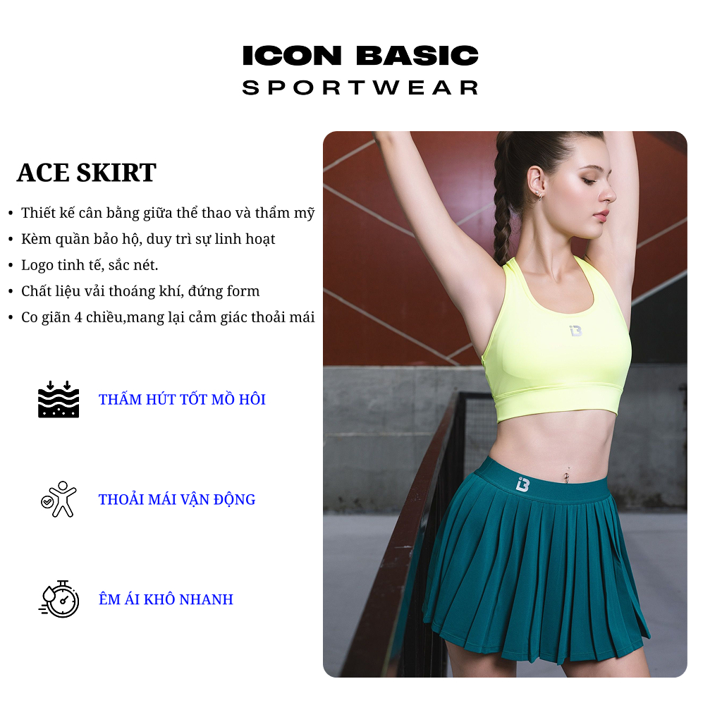 ACE SKIRT Chân váy xếp ly thể thao năng động thấm hút, thoải mái - ICON BASIC Sportwear