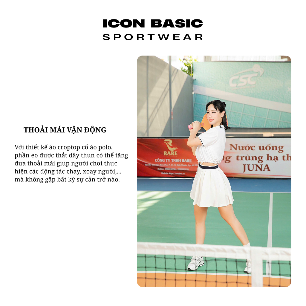 ACTIVE CROP - Áo croptop polo dây thắt eo điều chỉnh thoải mái, thấm hút - ICON BASIC Sportwear