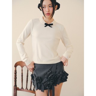 Áo len OLV tay dài đính nơ dễ thương trẻ trung Mesh Bow Knit Top phù hợp đi chơi đi học
