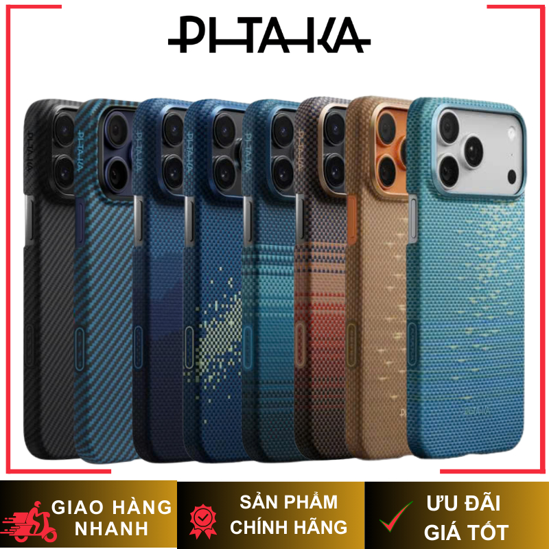 Ốp Pitaka Bản Khoét Viền Có Nút Camera Control Siêu Phẩm Từ Sợi Aramid Dệt Chính Hãng cho iP 17/16 Series