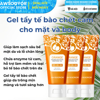 AWSOOYOR gel tẩy tế bào chết enzyme cam cho mặt và cơ thể 50g làm sạch sâu dịu nhẹ, kiểm soát dầu, dưỡng ẩm cho da, phù