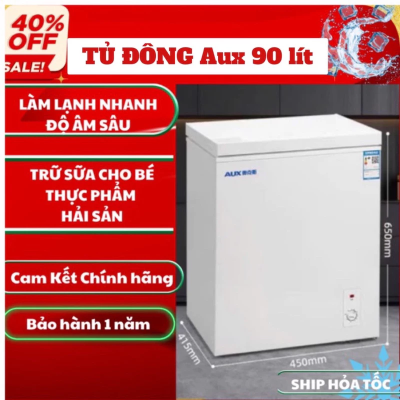 Tủ ĐÔNG MINI AUX 90 lít làm lạnh nhanh, tủ đông mini trữ sữa, thực phẩm đông lạnh, không gây tiếng ồn, tiết kiệm điện — ảnh 1
