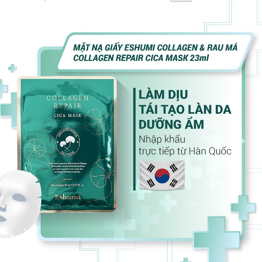 Mặt nạ phục hồi dưỡng ẩm làm dịu da centella Eshumi Collagen Repair Cica Mask