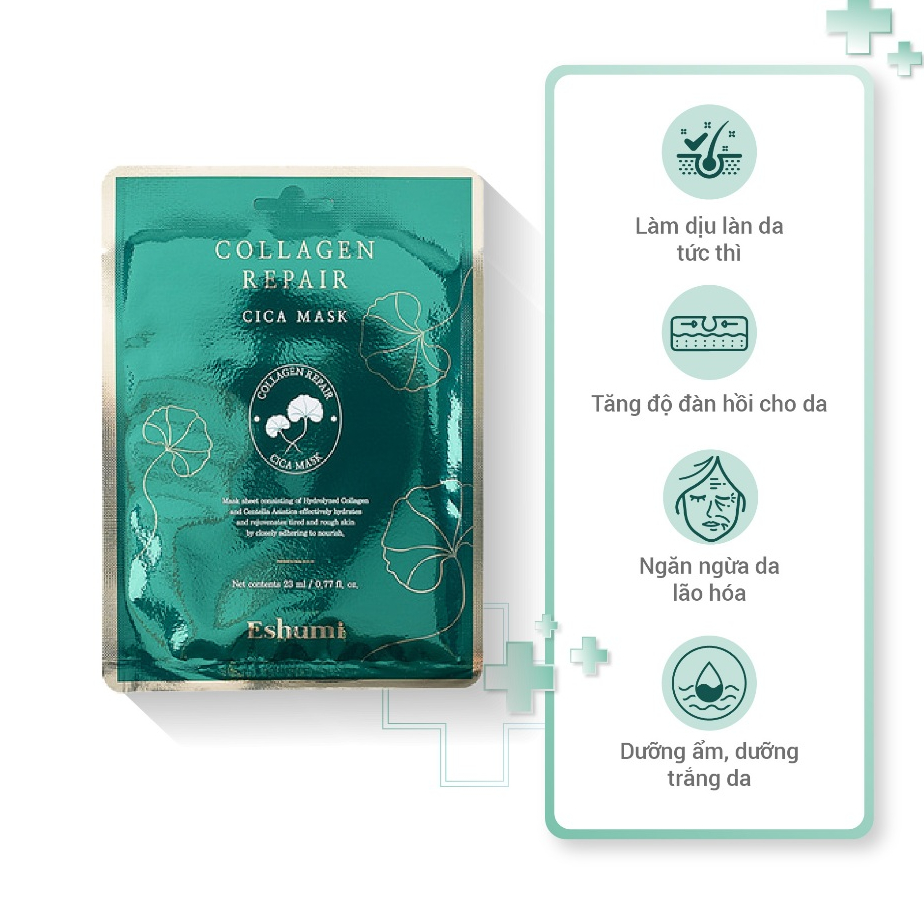 Mặt nạ phục hồi dưỡng ẩm làm dịu da centella Eshumi Collagen Repair Cica Mask