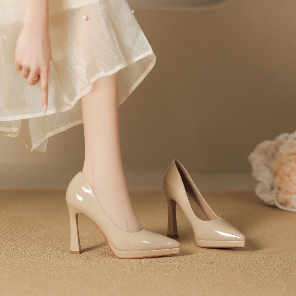 Giầy cao gót Quảng châu cao cấp đế đúp 1,5cm, da bóng cao 10cm và cao 12cm, đúp 2,5cm (HT105-1)