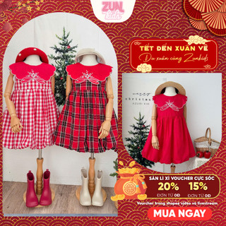 Váy Bé Gái Dáng Tùng Quả Bí – Váy Dự Tiệc/Noel Chất Cotton Thoáng Mát
