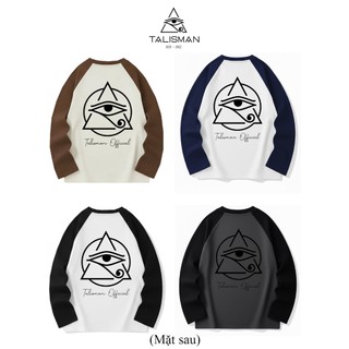 TALISMAN Áo Thun Raglan Tay Dài in logo Mắt Tròn lớn Dễ Phối Hợp Với Nhiều Trang Phục