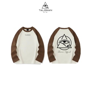 TALISMAN Áo Thun Raglan Tay Dài in logo Mắt Tròn lớn Dễ Phối Hợp Với Nhiều Trang Phục