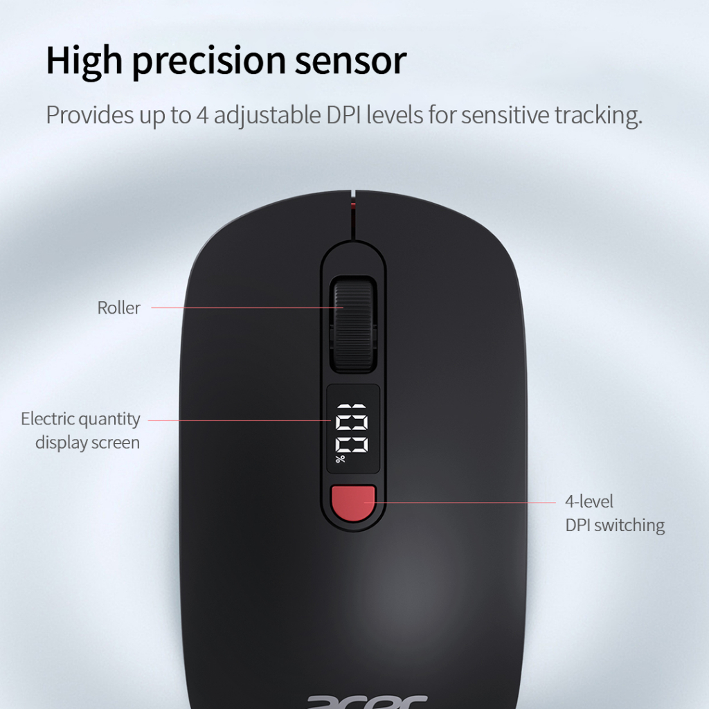 Chuột Không Dây Acer OMR060 Bluetooth & 2.4GHz | Nhấp Chuột Im Lặng | Màn Hình LED Hiển Thị Pin | BigBuy360 - bigbuy360.vn