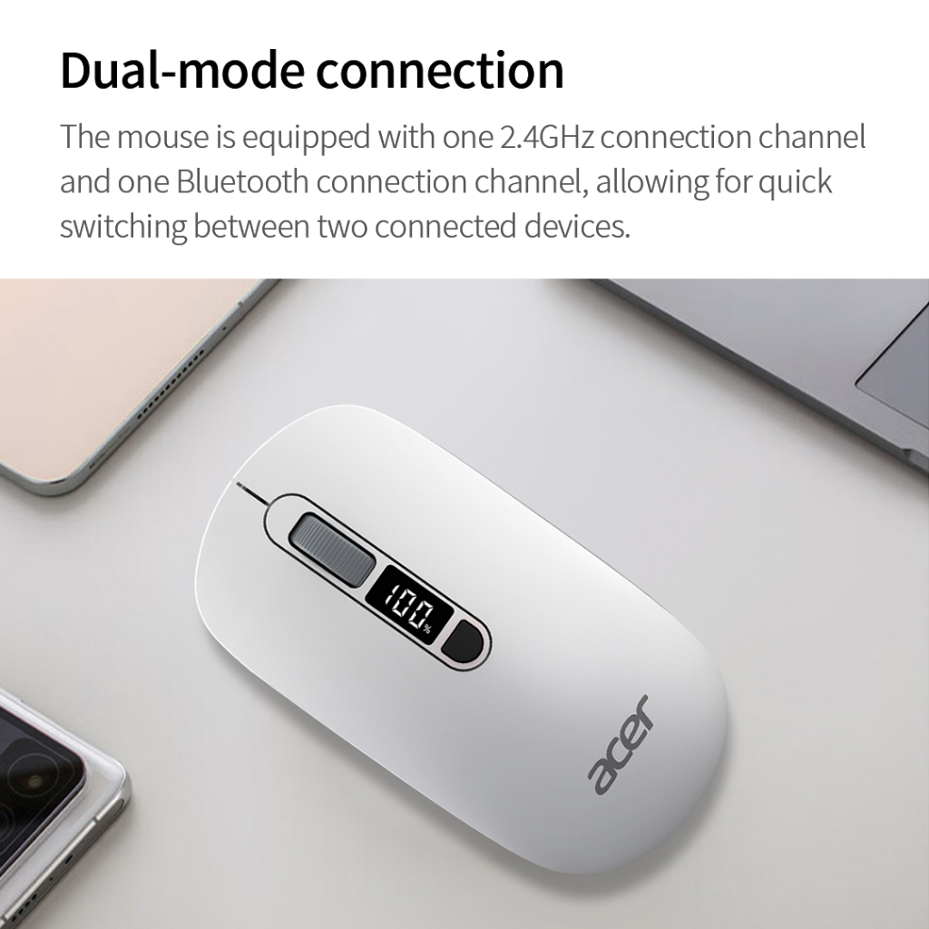 Chuột Không Dây Acer OMR060 Bluetooth & 2.4GHz | Nhấp Chuột Im Lặng | Màn Hình LED Hiển Thị Pin | BigBuy360 - bigbuy360.vn