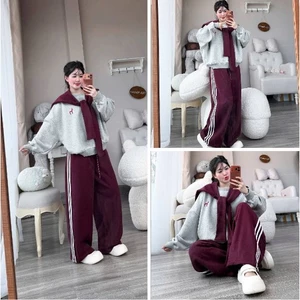 Sét Nỉ Thuỷ thủ Khăn đỏ Thêu Logo HUƠU Mặc Đứng dáng siêu dễ thương