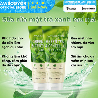 AWSOOYOR Sữa rửa mặt trà xanh rau má 60g làm sạch da mà vẫn êm ái, chăm sóc da dầu hằng ngày,phù hợp nhiều loại da
