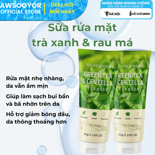 AWSOOYOR Sữa rửa mặt trà xanh rau má 60g làm sạch mồ hôi và dầu thừa,  da mềm mại không khô rát, phù hợp nhiều loại da