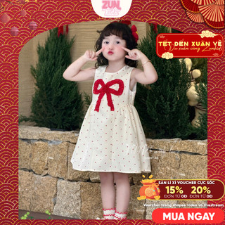 Đầm Bé Gái Chấm Bi Có Nơ C6097 | Váy Công Chúa Dễ Thương Mặc Noel – Tết – Dự Tiệc