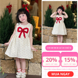 Đầm Bé Gái Chấm Bi Có Nơ C6097 | Váy Công Chúa Dễ Thương Mặc Noel – Tết – Dự Tiệc