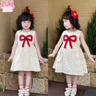 Đầm Bé Gái Chấm Bi Có Nơ C6097 | Váy Công Chúa Dễ Thương Mặc Noel – Tết – Dự Tiệc
