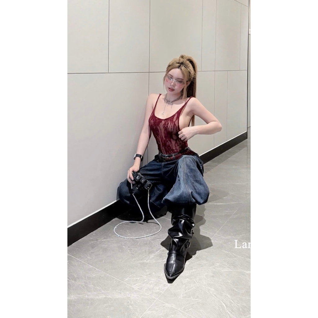 Áo bodysuit ren 2 dây hở lưng sexy đẹp quá đi