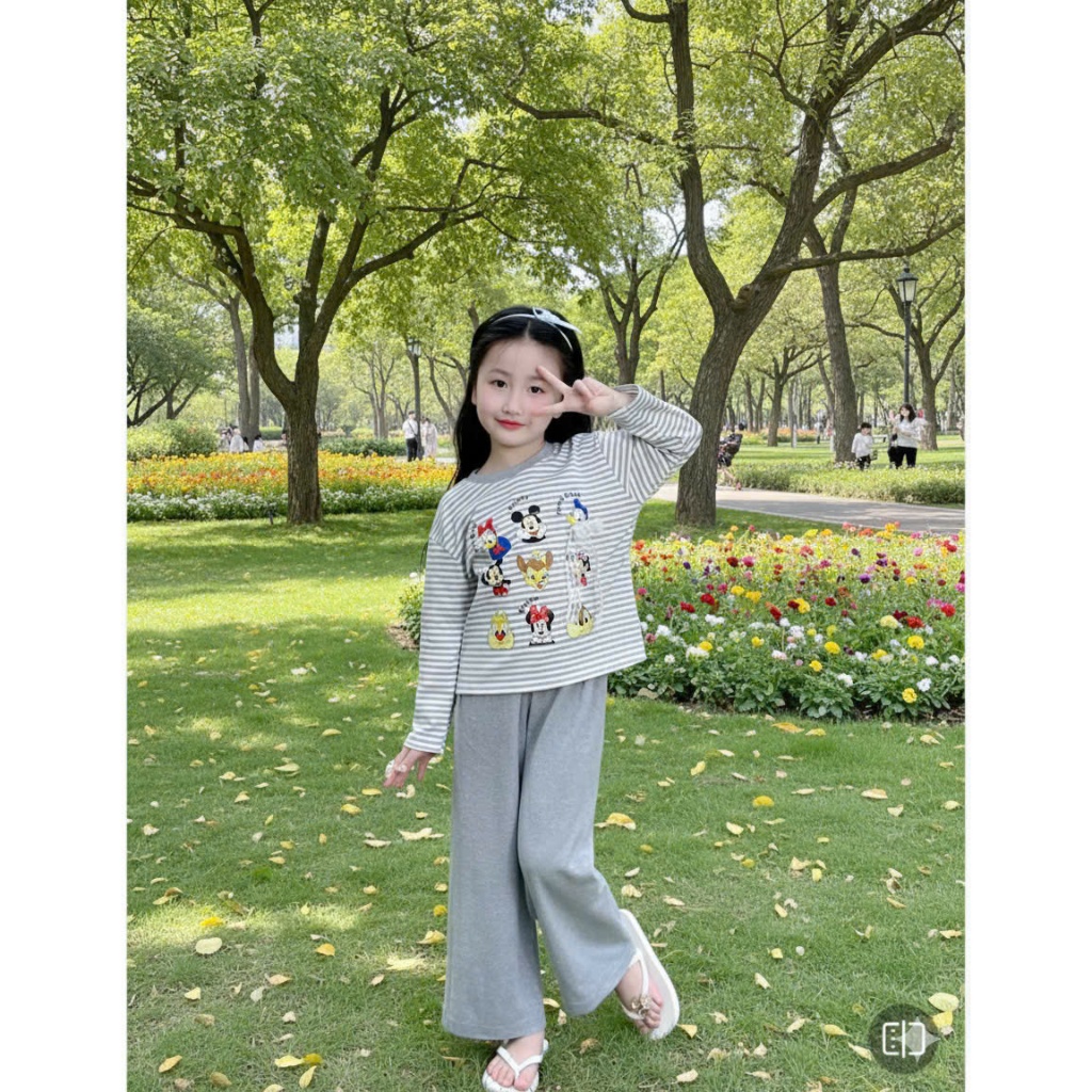 4-15 tuổi.Bộ quần áo ngủ dài tay cho bé gái in hình hoặt hình chất vải tăm lạnh mềm mịn co giãn thoải mái.M52