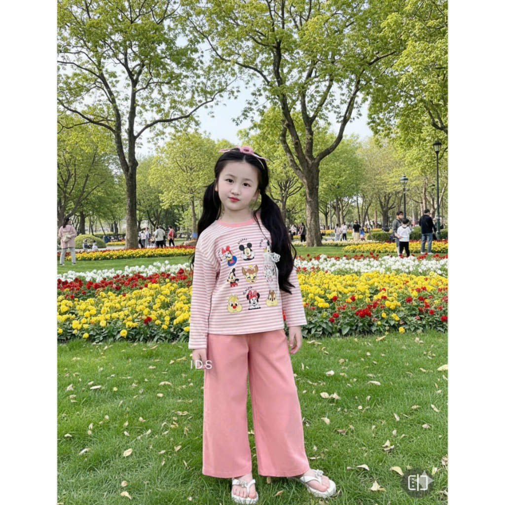 4-15 tuổi.Bộ quần áo ngủ dài tay cho bé gái in hình hoặt hình chất vải tăm lạnh mềm mịn co giãn thoải mái.M52