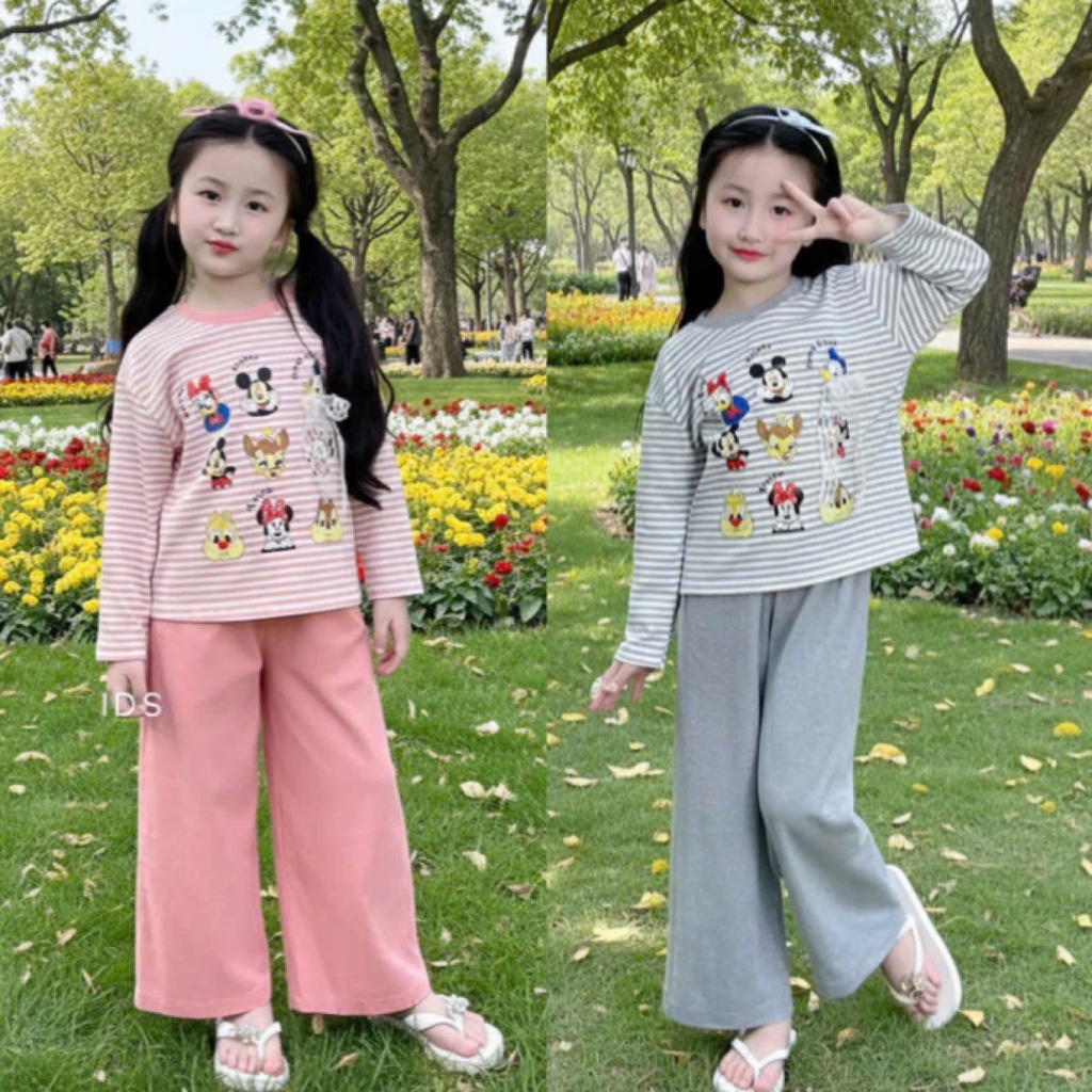 4-15 tuổi.Bộ quần áo ngủ dài tay cho bé gái in hình hoặt hình chất vải tăm lạnh mềm mịn co giãn thoải mái.M52