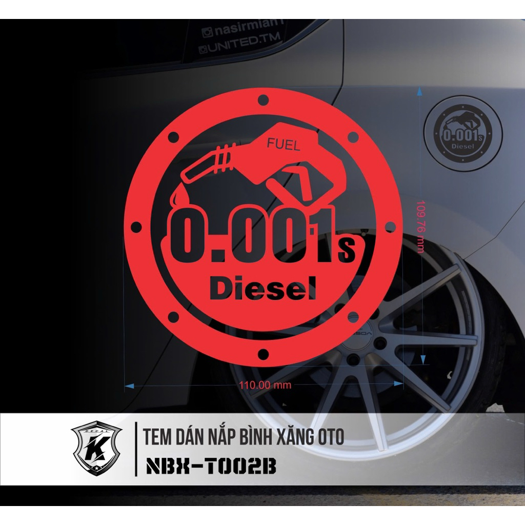 Tem dán nắp xăng ô tô Xăng 95,dầu 0.001 decal cao cấp