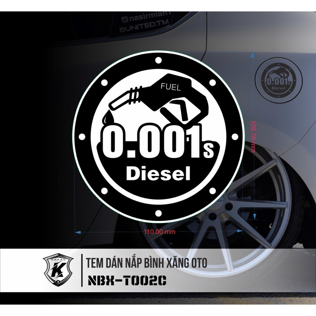 Tem dán nắp xăng ô tô Xăng 95,dầu 0.001 decal cao cấp
